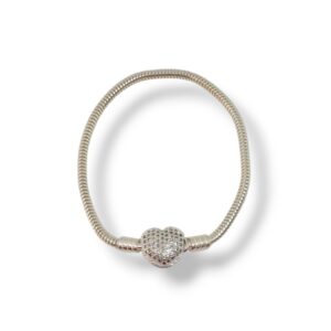 Pulseira para Berloque Fêcho coração cravejado em Prata 925