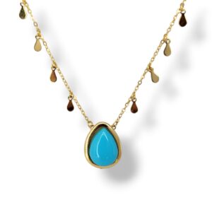 Colar gotinhas de medalha com Gota Turquesa