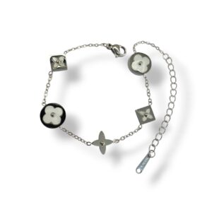 Pulseira 5 Trevos Branca em Aço Inoxidável Banhado em Rodio Branco