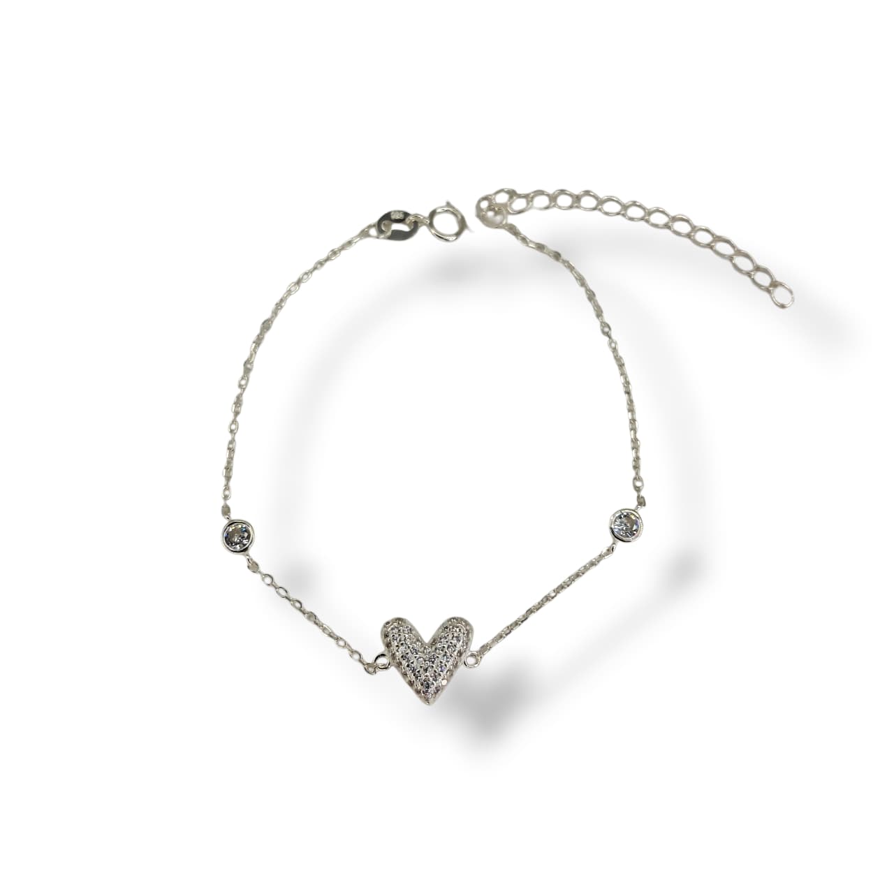 Pulseira De Coração Cravejado Com Pontos De Luz Em Prata 925
