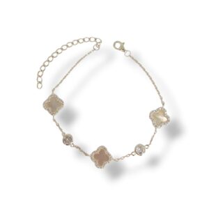 Pulseira Trevo em madrepérola com ponto de luz em Prata 925