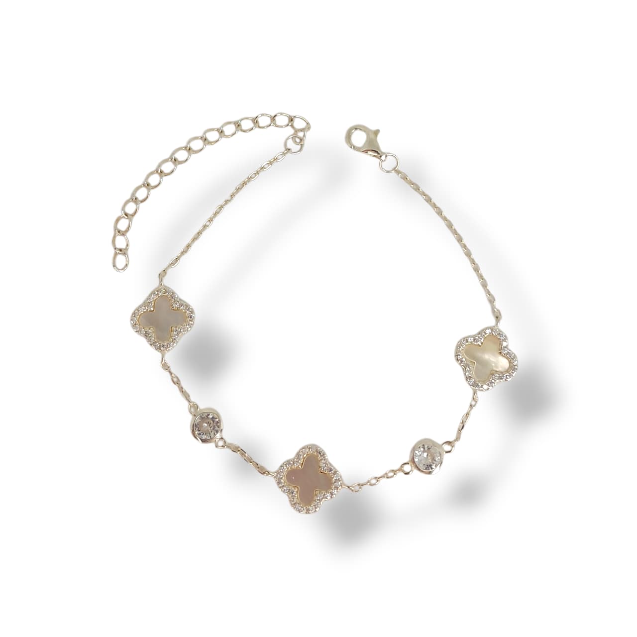 Pulseira Trevo em madrepérola com ponto de luz em Prata 925