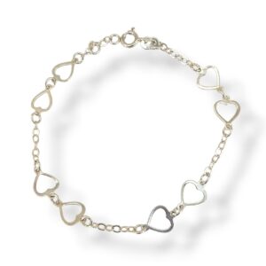 Pulseira coraçoes vazados em Prata 925