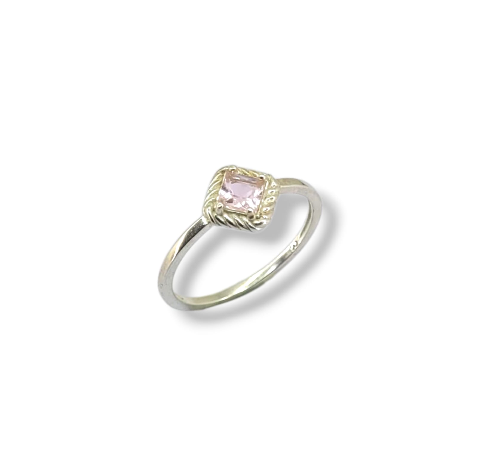 Anel Quadrado Rosa Trançado Em Prata 925