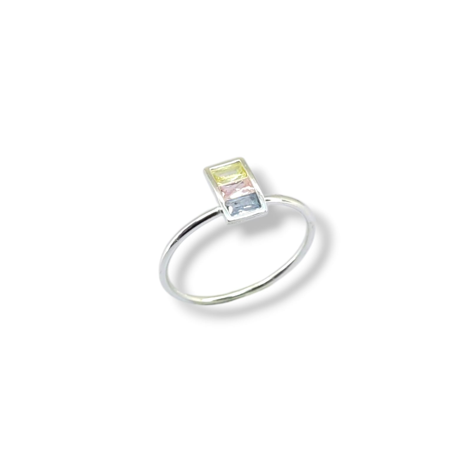 Anel Retangular Multicolor Em Prata 925