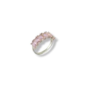 Anel meia aliança Rosa em Prata 925