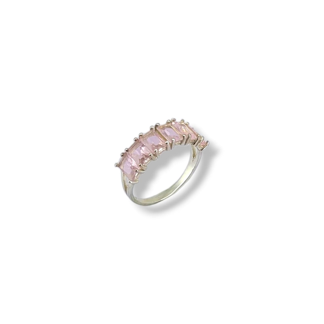 Anel meia aliança Rosa em Prata 925