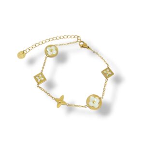 Pulseira 5 Trevo Em Aço Inoxidável Banhado A Ouro