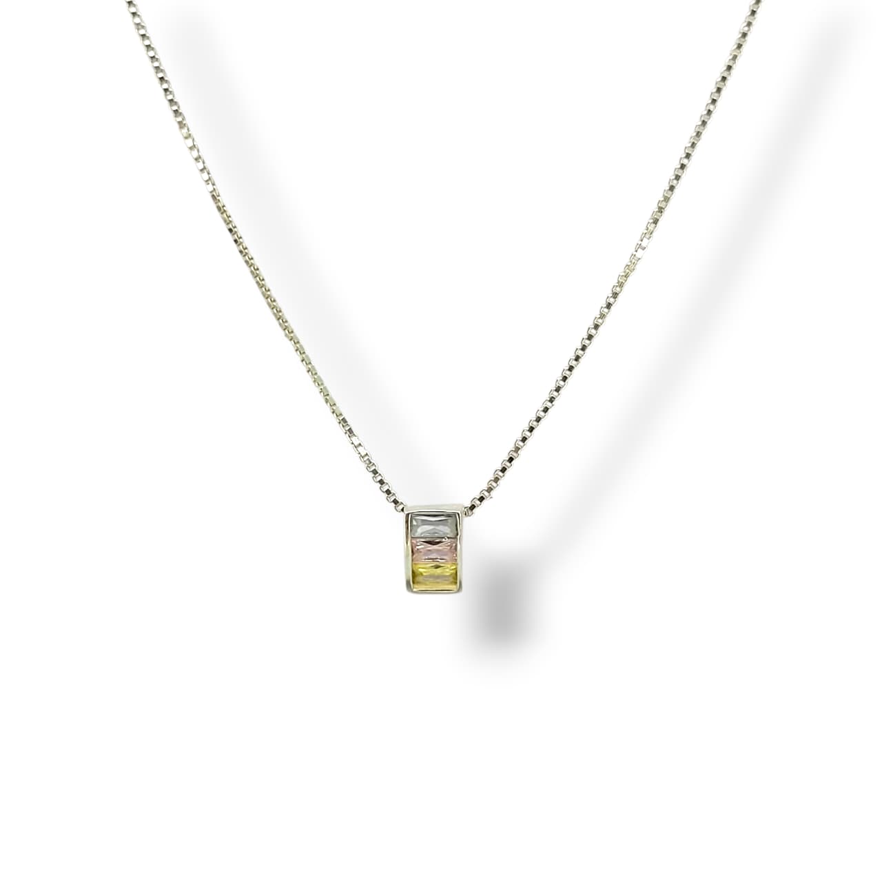 Colar Com Pingente Pedra Trio Retangular Multicolor Em Prata 925