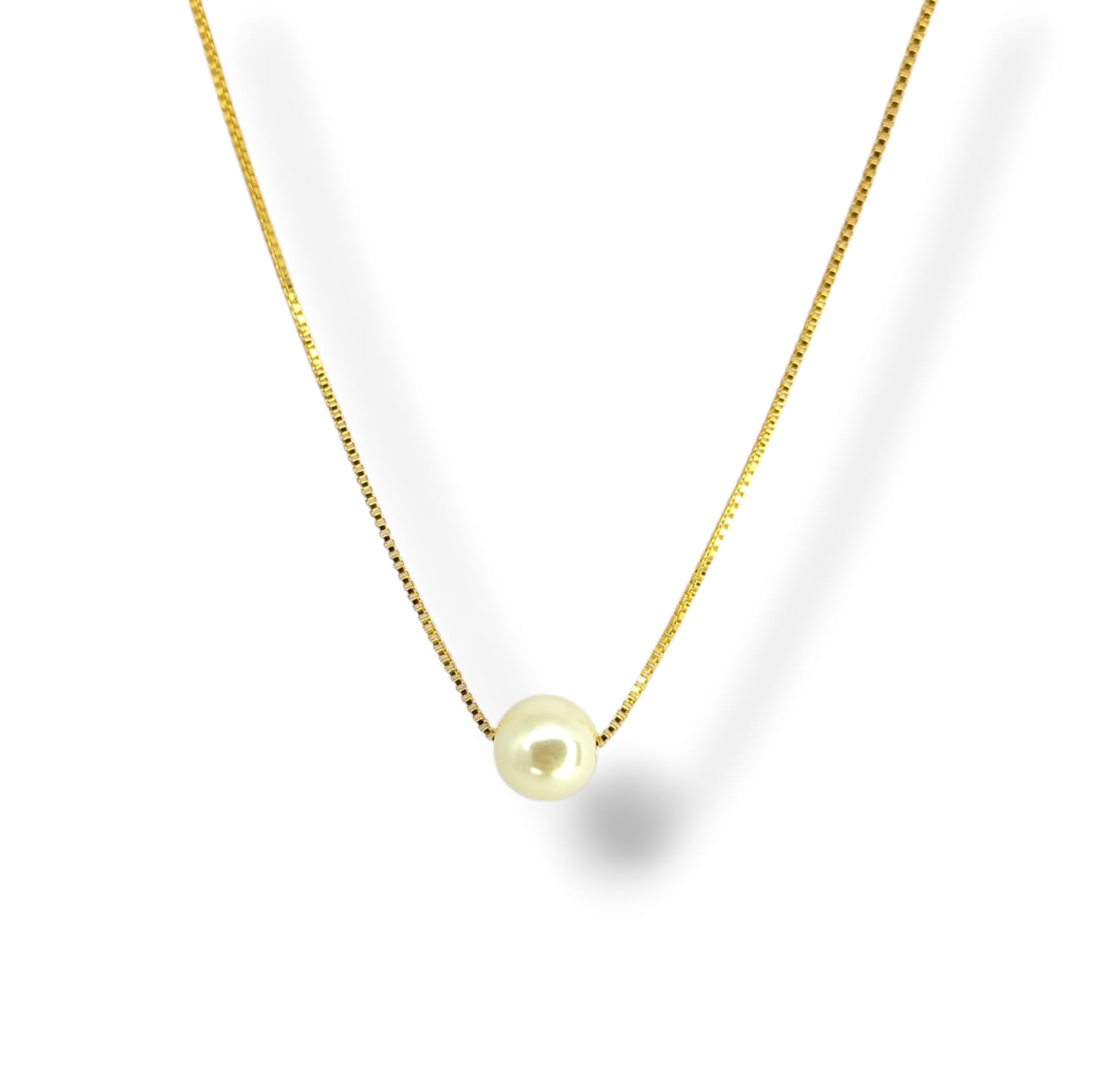 Colar Perola Única P No Banho De Ouro Ou Ródio Branco