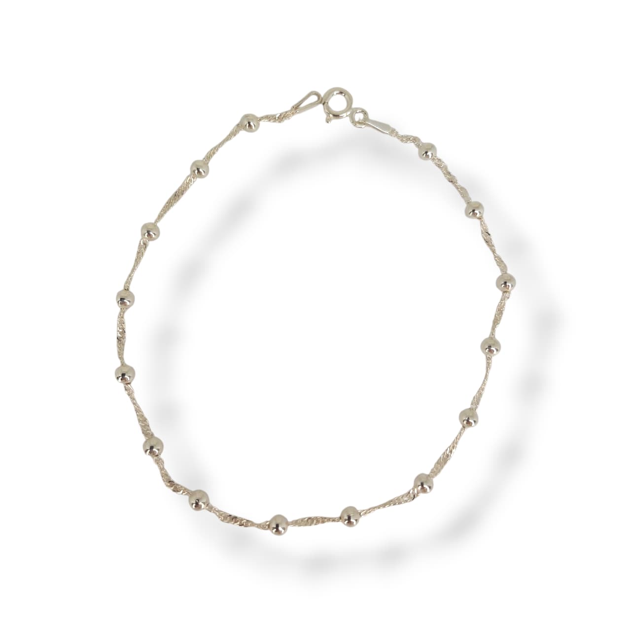 Pulseira Bolinhas No Cordão Torcido Em Prata 925