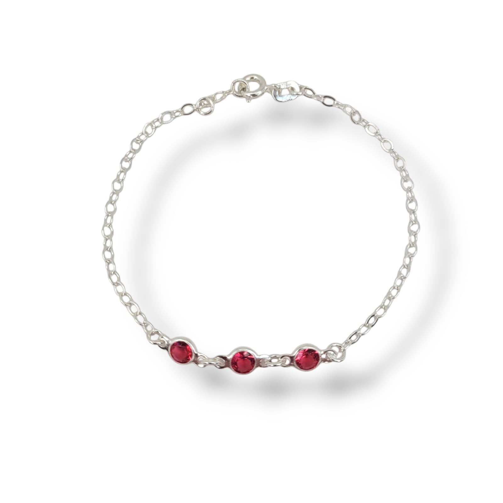 Pulseira 3 Pontos de Luz Vermelho Em Prata 925