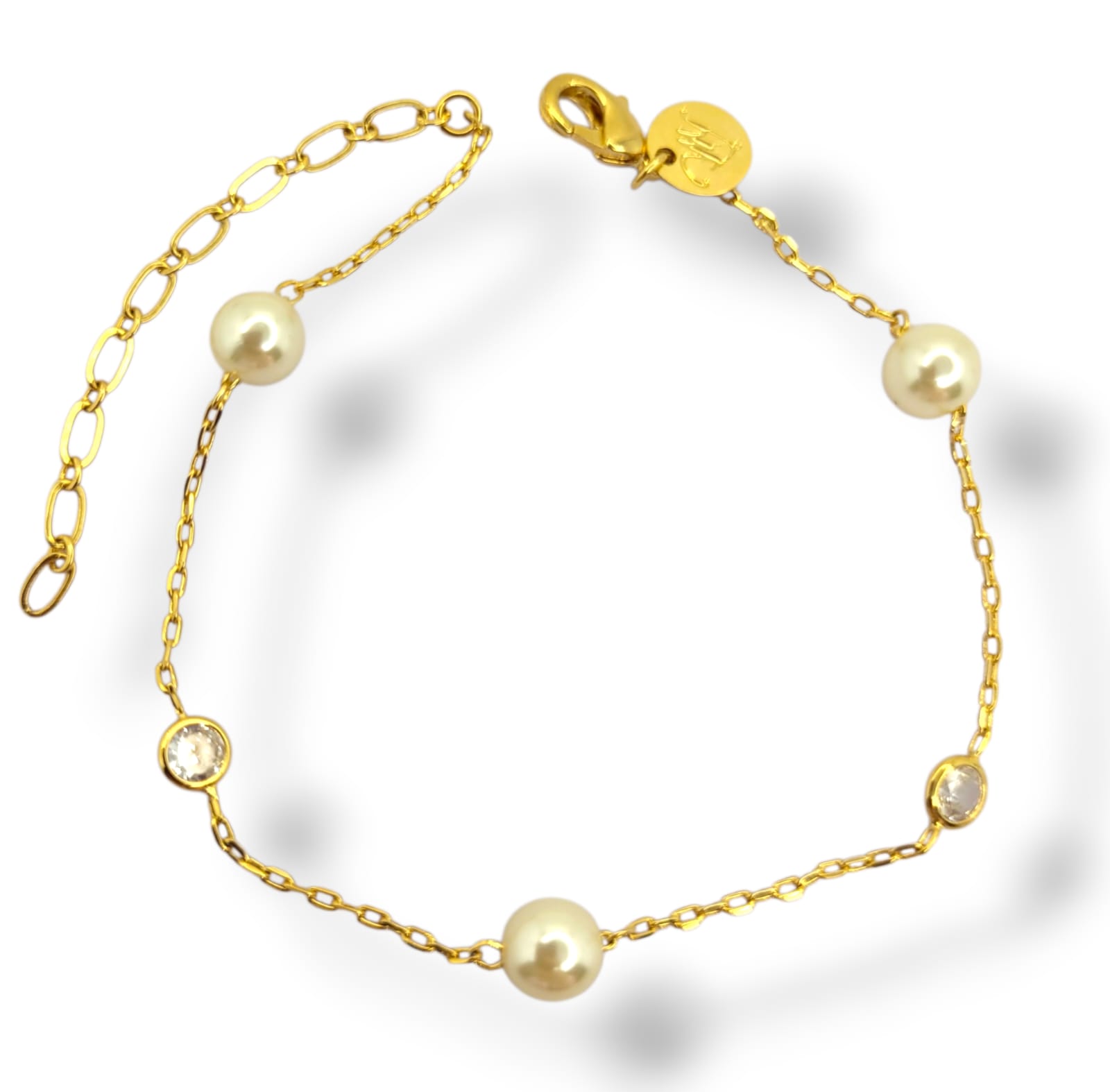 Pulseira Pérolas Com Ponto De Luz No Banho De Ouro