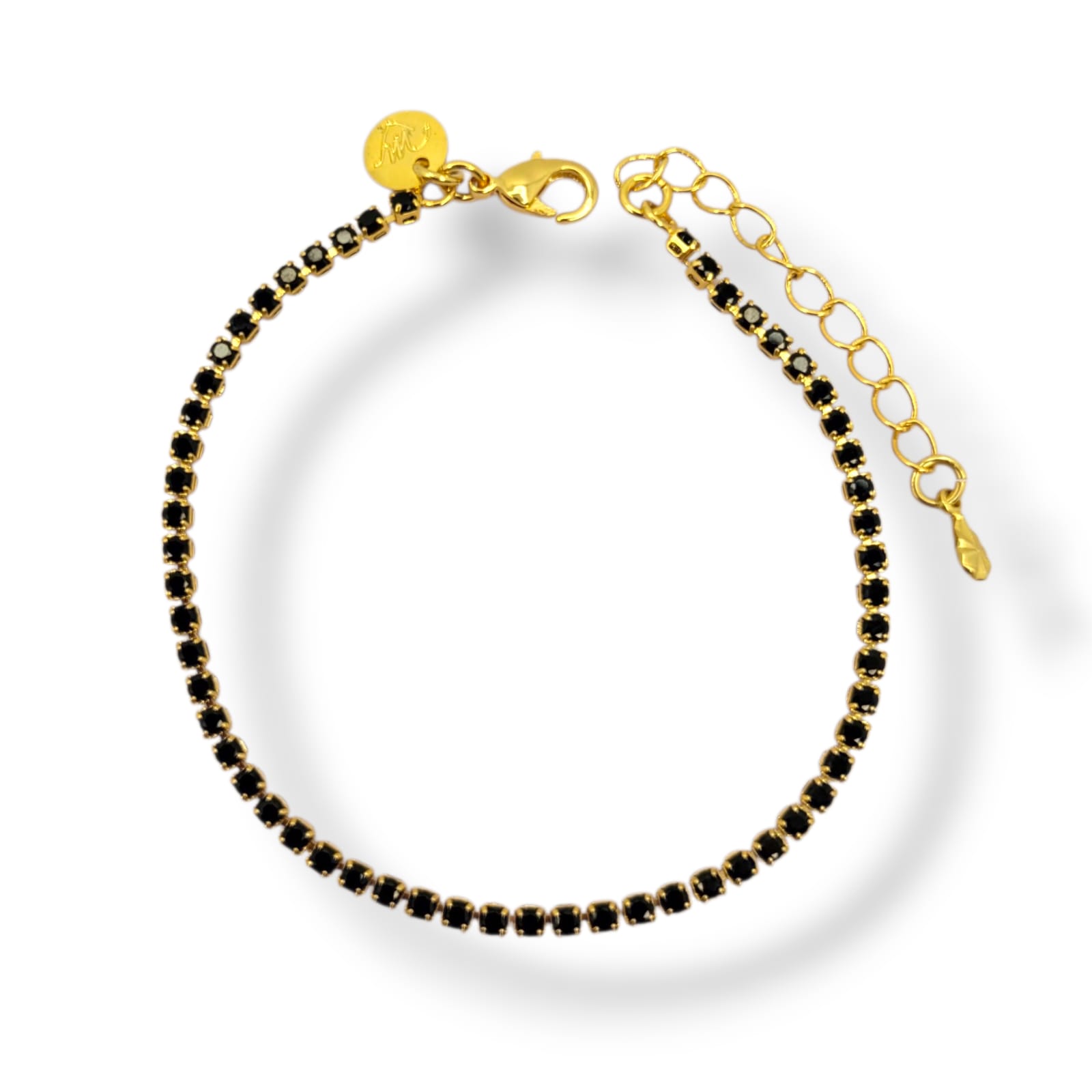 Pulseira Riviera Fininha Preta No Banho de Ouro