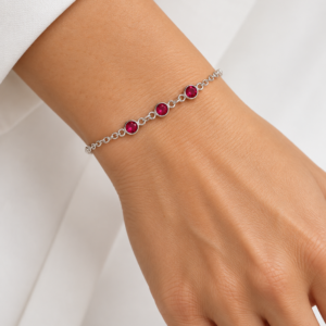 Pulseira pontos de luz vermelho em Prata 925