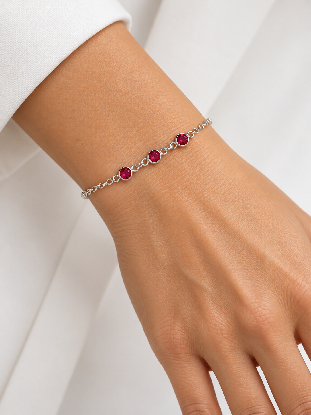Pulseira pontos de luz vermelho em Prata 925