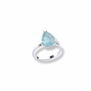Anel Pedra Aquamarine Gota em Prata