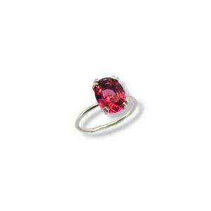 Anel Pedra Pink Oval em Prata