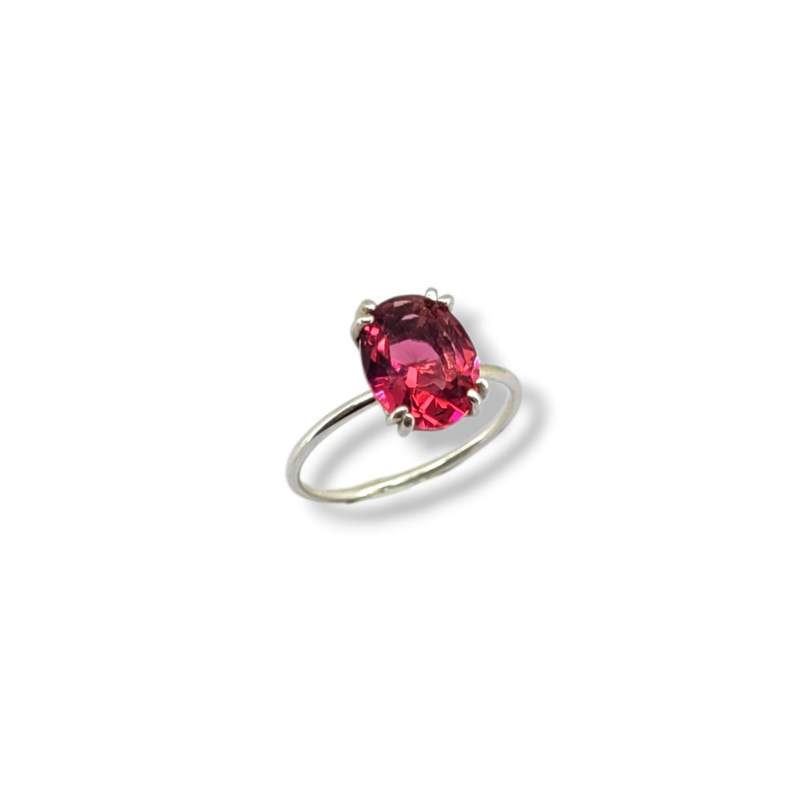 Anel Pedra Pink Oval em Prata