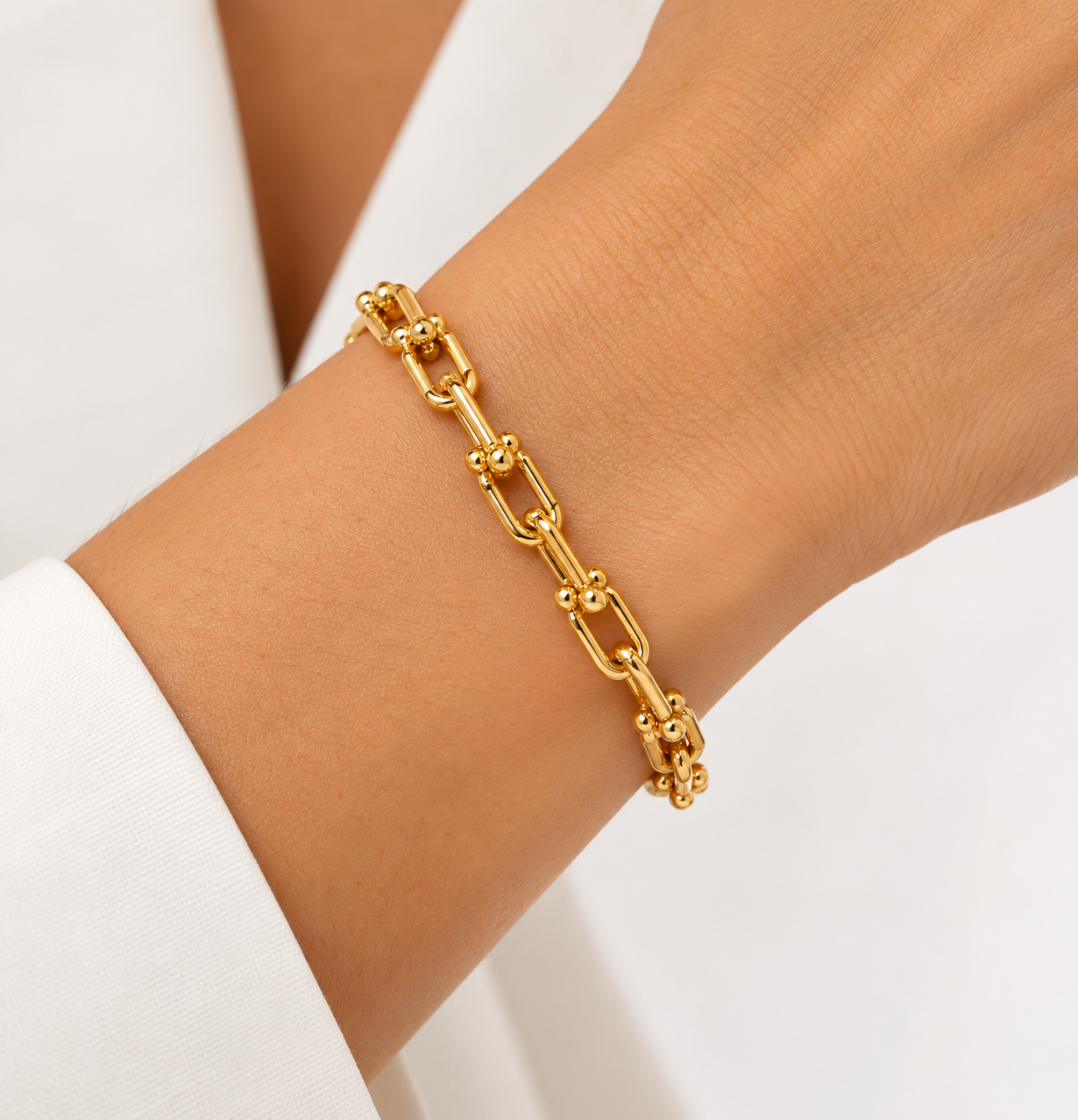 Pulseira Elos T Menor  No Banho  De Ouro